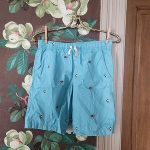 Lands’ End Boys XL Fish Print Swim Trunks Blue Elastic Waist Board Shorts